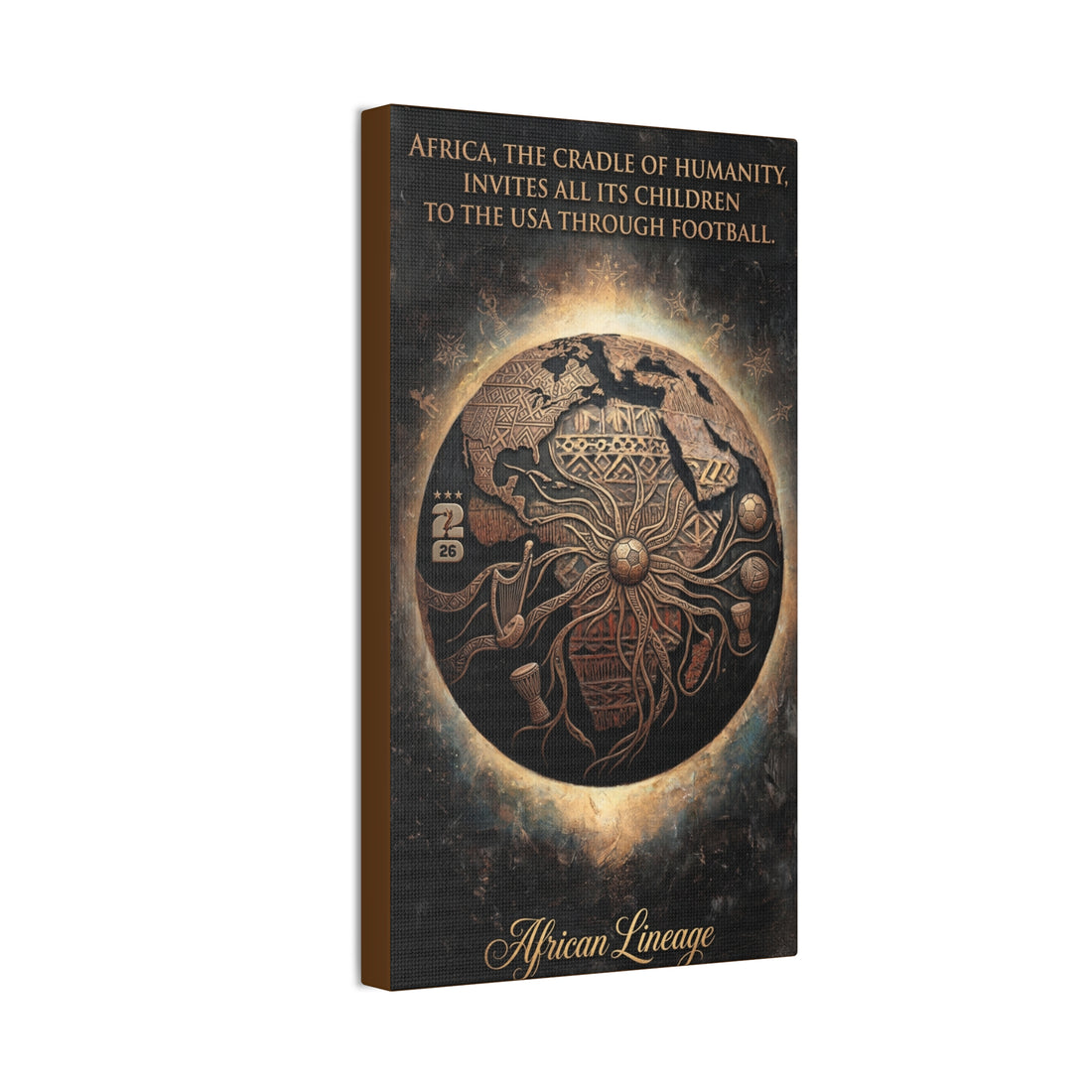 Canvas Wall Art — 'Invites All Its Children to the USA Through Football' Vintage Globe Print